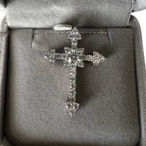 Moissanite Sterling Silver 925 Cross Pendant Adjustable Necklace Set 16-18 inch
